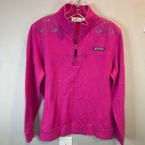Vineyard Vines Pink 1/4 Zip Sweatshirt Whale Logo Yoke Pullover Women's Y2K